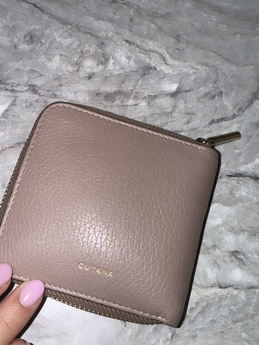 Cuyana Pebbled Leather Zip Wallet in Taupe